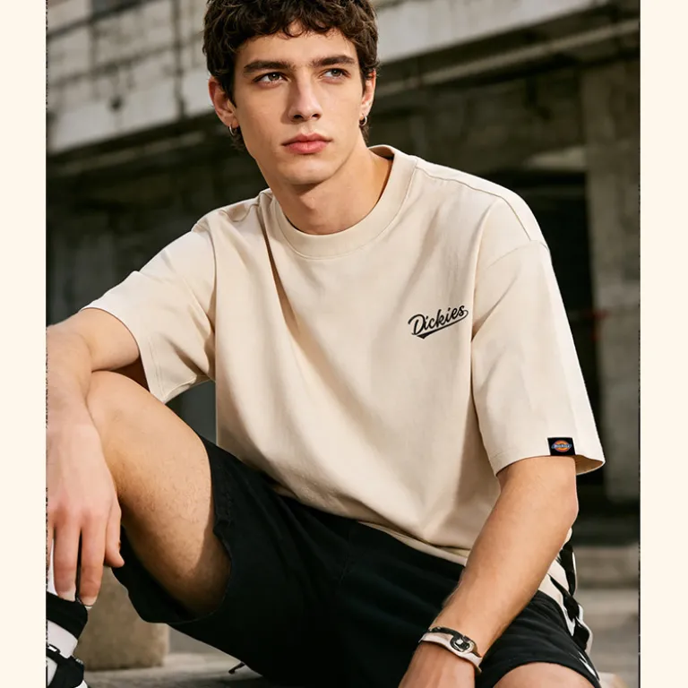 تی‌شرت مردانه نخی سنگین Dickies، تنفس‌پذیر و راحت، مدل کلاسیک وینتیج، آستین کوتاه، استایل روزمره آمریکایی