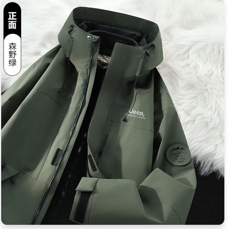 کاپشن سه‌کاره فضای باز JEEP ضدباد و ضدآب با آستر جداشدنی برای مردان و زنان، مناسب کمپینگ و کوهنوردی