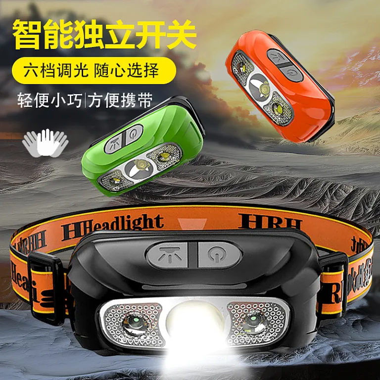 چراغ پیشانی سنسوردار با شارژ USB، چراغ LED دفاع شخصی، چراغ پیشانی قوی برای ماهیگیری شبانه، چراغ پیشانی کوچک هوشمند فضای باز