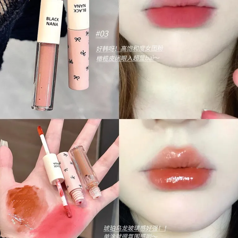 رژ لب دو سر BLACKNANA براق آینه‌ای مناسب استفاده روزانه با رنگ خاکستری-صورتی و بافت گلی و براق، مناسب آرایش ملایم و بدون آرایش