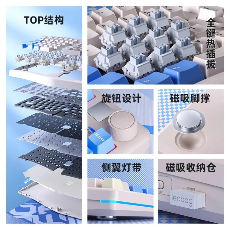 کیبورد مکانیکی آلیس LEOBOG A75 با قابلیت تعویض گرم، RGB، سفارشی‌سازی شده برای بازی و کارهای اداری و تبلت، ساختار TOP