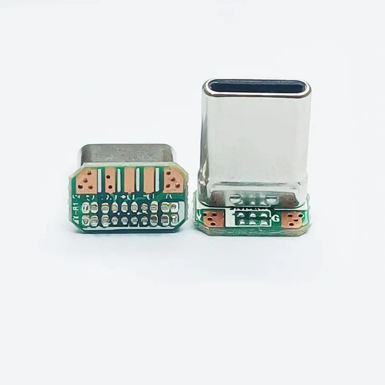 TYPE-C کانکتور نری عمودی 16Pin با برد PCB 2/3/4/5/6 پد لحیم کشیده 90 درجه L شکل