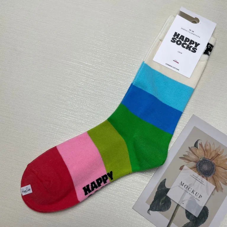 جوراب زنانه رنگارنگ HappySocks طرح کارتونی بامزه مدل اینستاگرامی نیمه‌ساقه بیرونی خیابانی