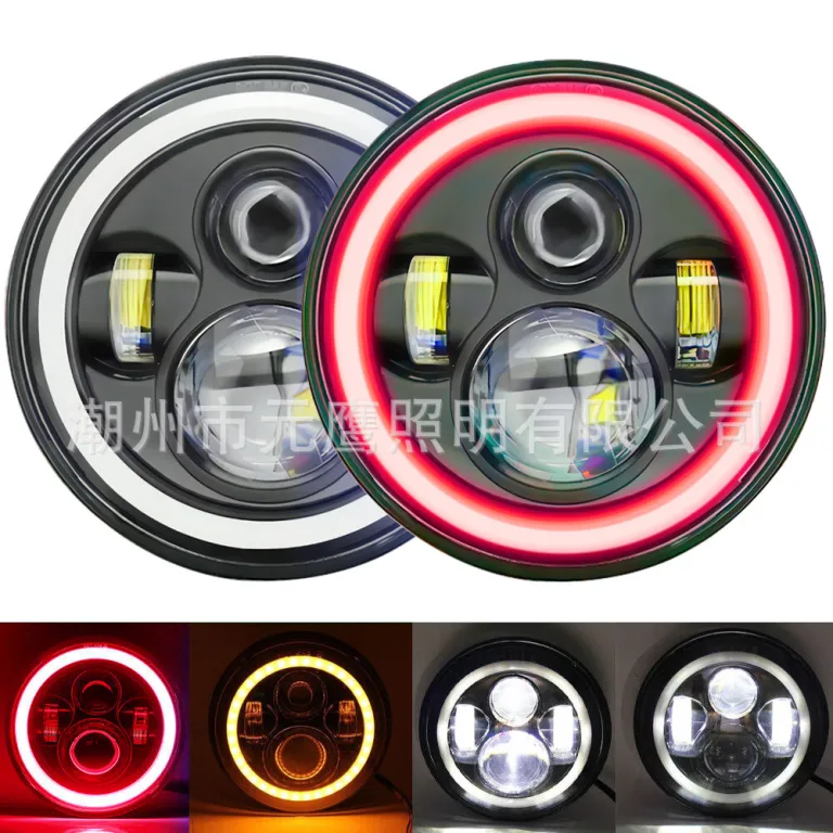 چراغ جلو LED جیپ رانگلر 7 اینچ گرد فرشته‌ای رنگی موتورسیکلت آفرود چراغ جلو اصلاح‌شده