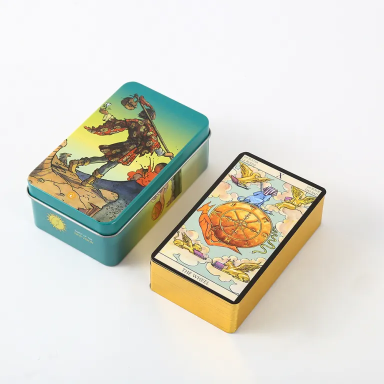 تاروت با روکش طلا جعبه فلزی لوکس Tarot Cards Deck همراه با دفترچه راهنمای کاغذی