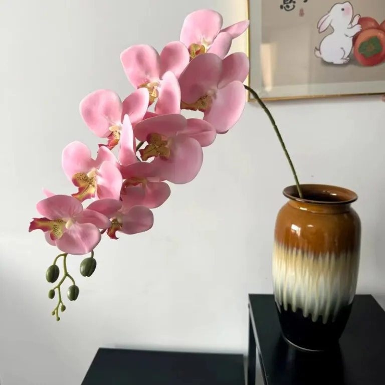 9 گل ارکیده پروانه‌ای مصنوعی با گلبرگ فیلمی 3D چاپی با حس لمس واقعی، گل ارکیده مصنوعی برای عروسی، گل‌آرایی و دکوراسیون منزل