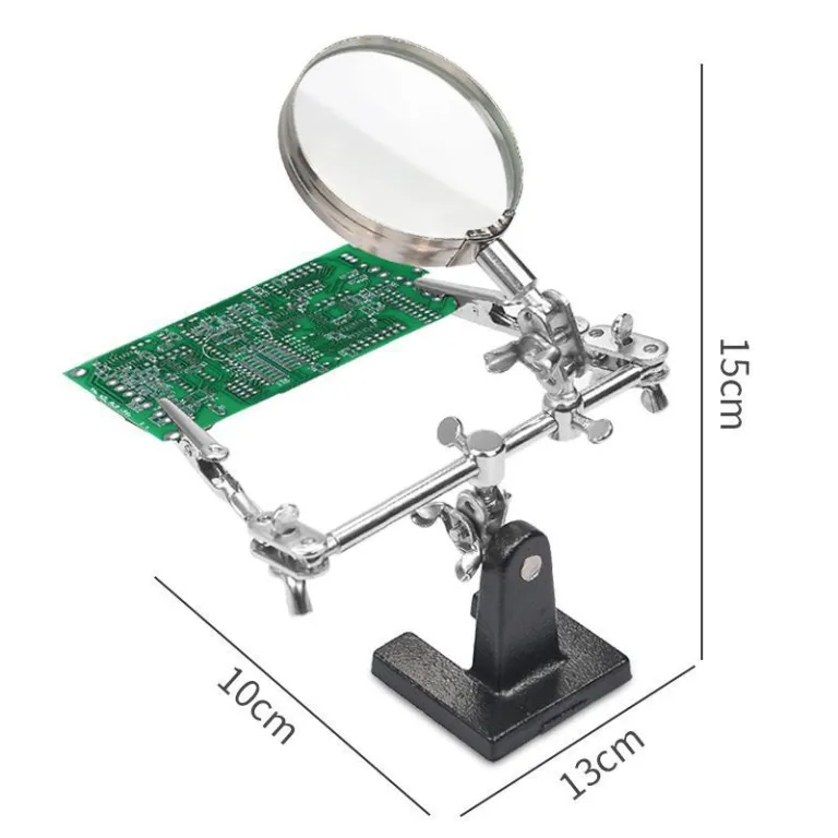 ذره‌بین گیره فلزی کمکی تعمیرات، گیره کمکی برای تعمیر برد مدار موبایل و PCB