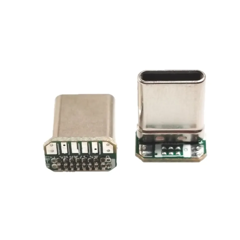 TYPE-C کانکتور نری عمودی 16Pin با برد PCB 2/3/4/5/6 پد لحیم کشیده 90 درجه L شکل