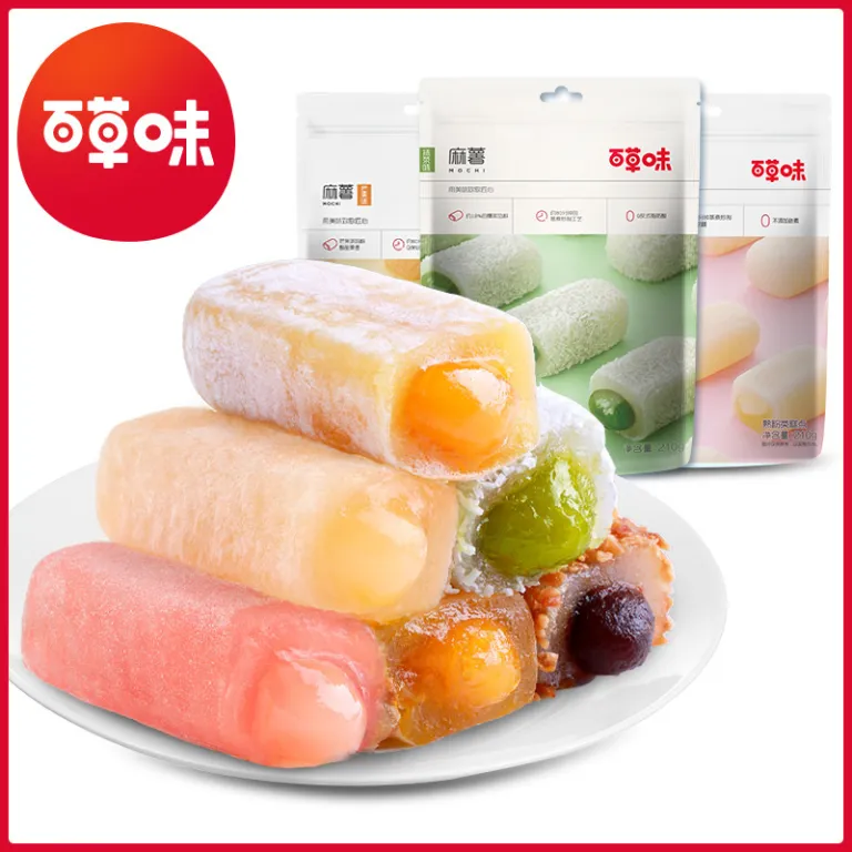 موچی بایکائووی 210g طعم انبه/چای سبز بسته‌بندی 32 بسته‌ای شیرینی نرم با مغز میان‌وعده
