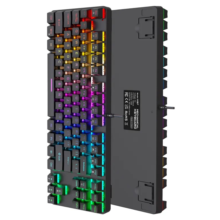 کیبورد مکانیکی فلزی K87 با 87 کلید، نور RGB، سوییچ آبی، مناسب بازی و اداری