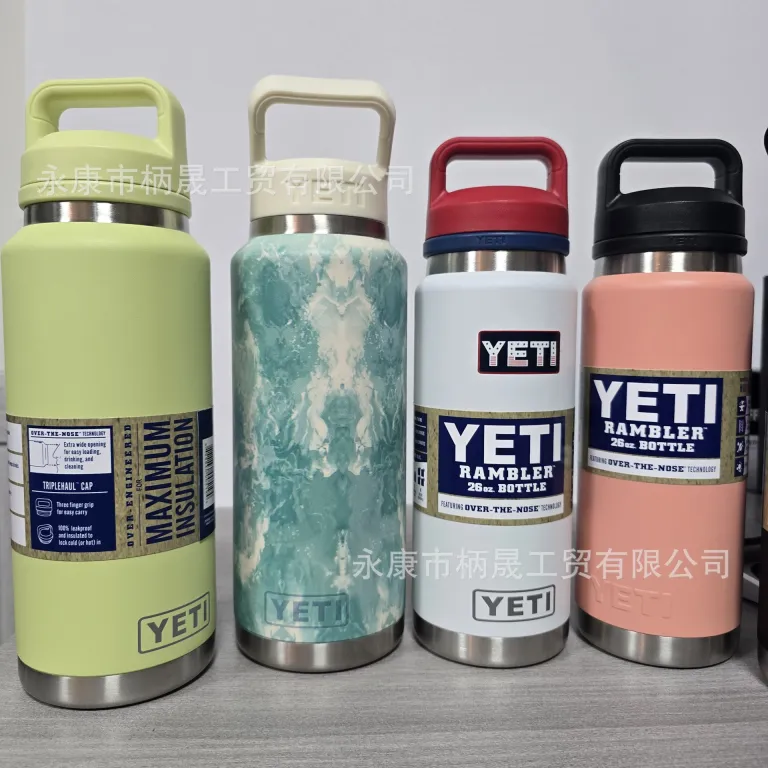 304 قمقمه استیل ضدزنگ YETI با دو درب و دسته، ظرفیت بالا، مناسب فضای باز و قابل حمل 36oz