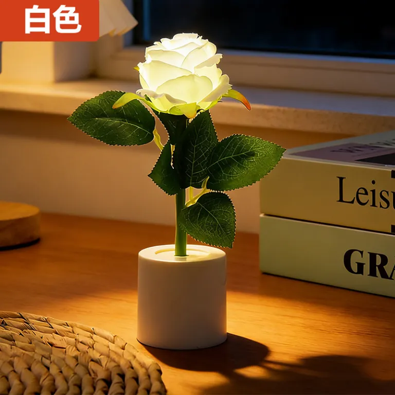 چراغ خواب LED رز جدید پرفروش بین‌المللی، چراغ گلدانی هدیه روز ولنتاین، چراغ رومیزی نورپردازی خلاقانه