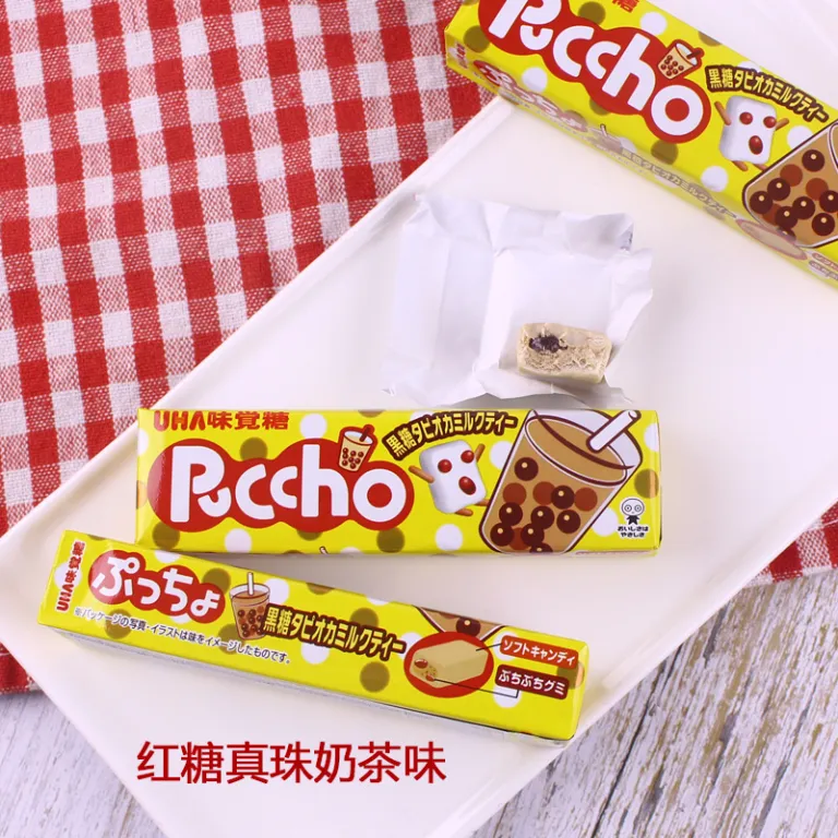 آبنبات ژلهای نرم با طعم میوه و مغزدار UHA ژاپن، بسته نواری 50g، آبنبات نوشابهای، مروارید، چای شیر