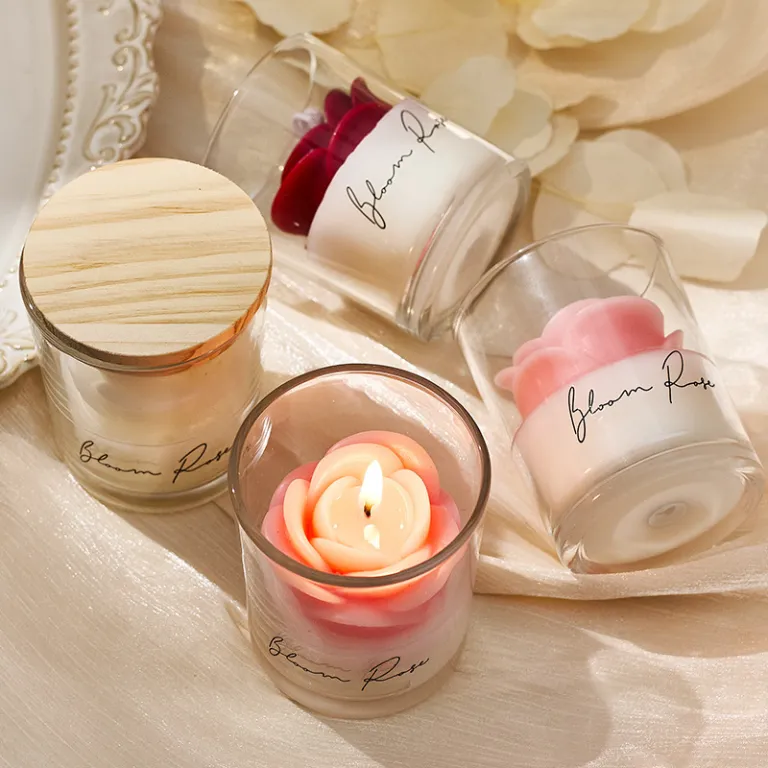 شمع معطر رز در جام شیشه‌ای، هدیه ولنتاین و عروسی، تزئینی منزل