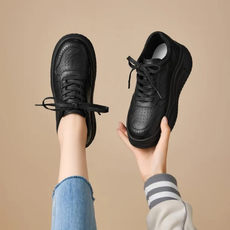 کفش سفید راحتی هاسن 7cm چرم طبیعی رویه ضخیم پاشنهبلند دانشجویی پایه