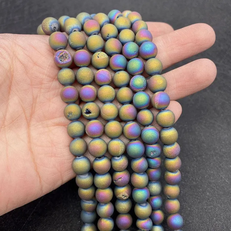 مهره گرد عقیق آبکاریشده 6/8/10mm مهره سنگی مات عمده برای ساخت زیورآلات و دستبند باروک