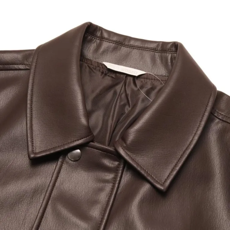 ZARA کاپشن چرم مردانه یقه برگردان زیپ‌دار ضدباد مینیمال با الهام از سبک وینتیج
