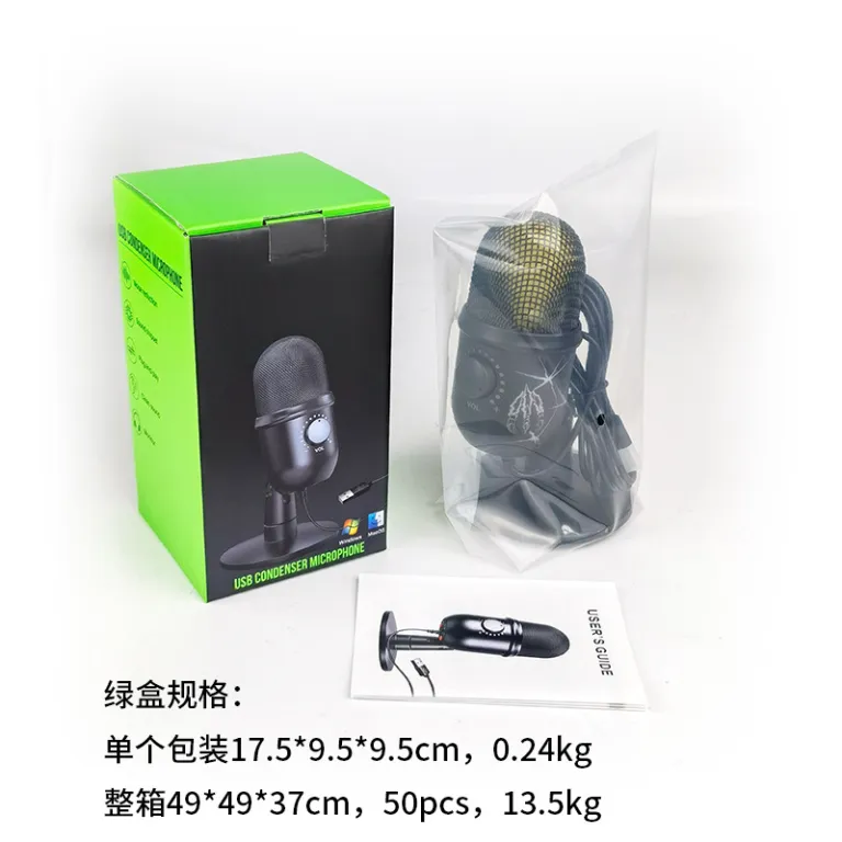 V5USB میکروفون خازنی برای ضبط کامپیوتر، پخش زنده موبایل، کارائوکه، حذف نویز، گیمینگ و ایاسپرت با نور RGB