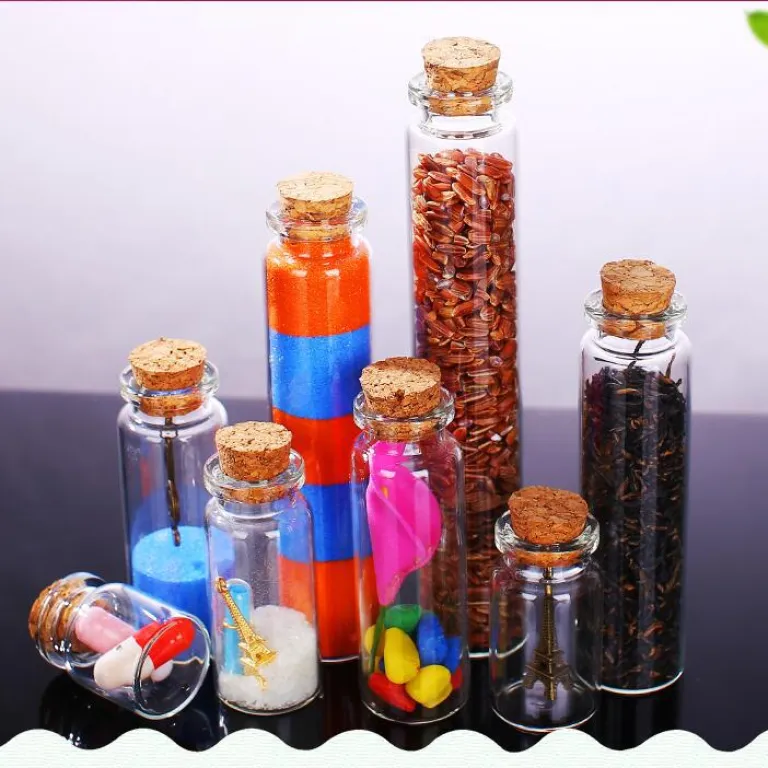 بطری داروی کوچک شیشه‌ای شفاف، بطری آرزو، بطری پیام شناور، بطری آویز تزئینی 1ml، بطری شیشه‌ای کوچک با درب چوب‌پنبه‌ای