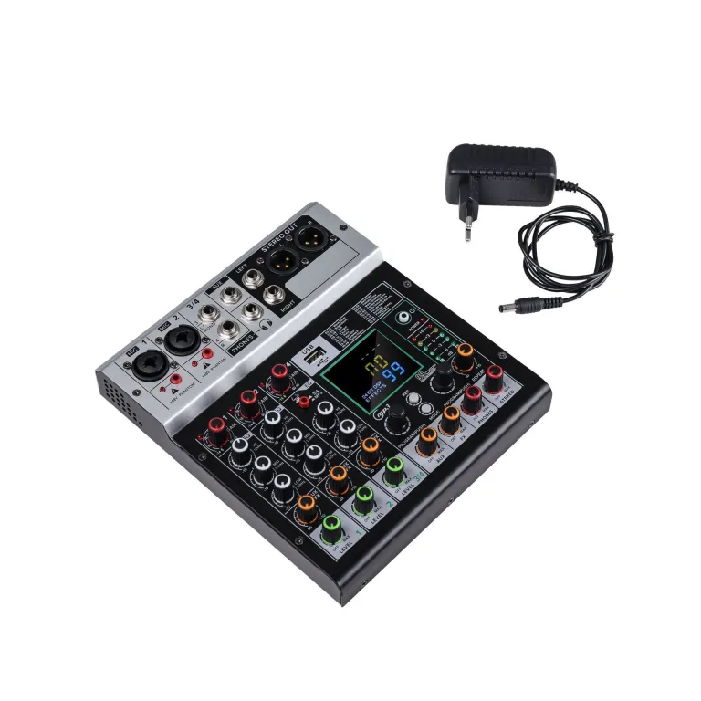 میکسر بلوتوثی کوچک حرفه‌ای 4 کاناله 6 کاناله با افکت ریورب، میکروفون کارائوکه، اجرای صحنه