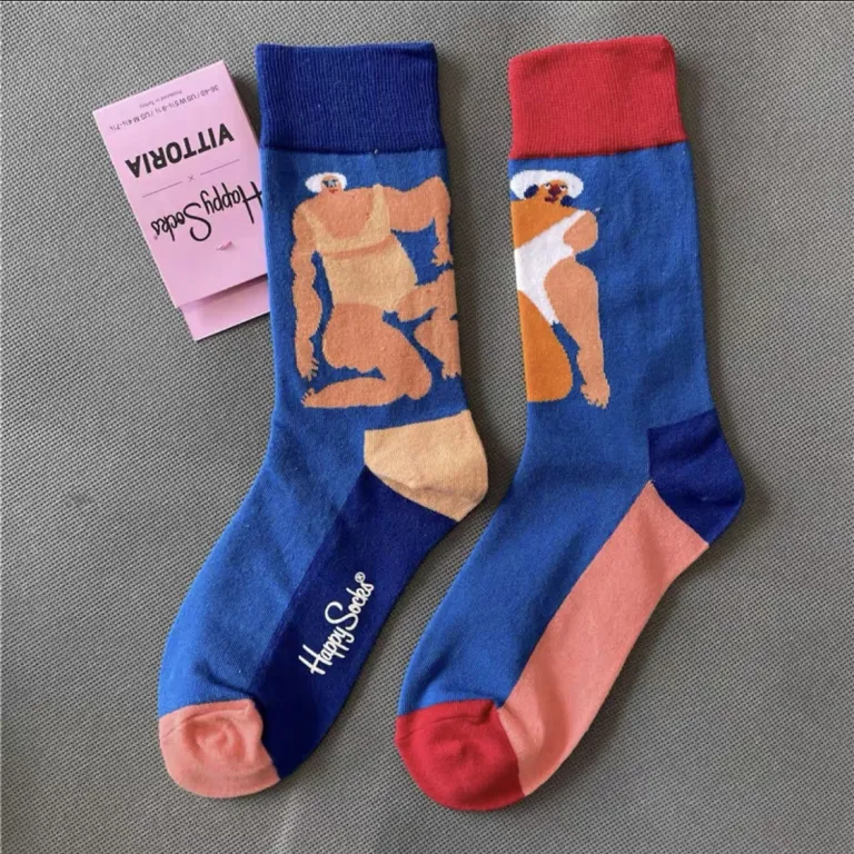 جوراب زنانه رنگارنگ HappySocks طرح کارتونی بامزه مدل اینستاگرامی نیمه‌ساقه بیرونی خیابانی