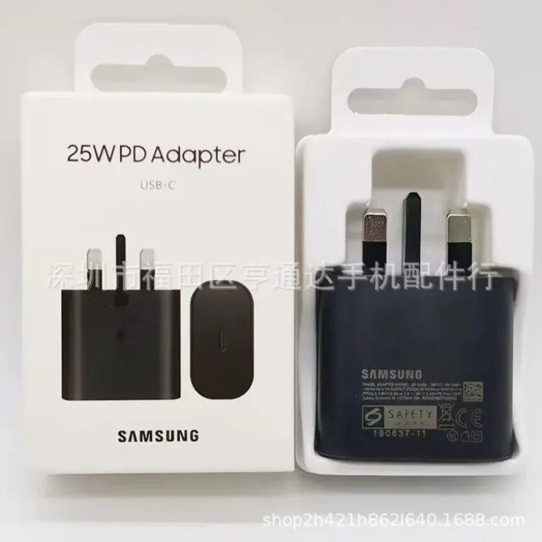 شارژر اورجینال 25w با دوشاخه بریتانیایی مناسب سامسونگ note10 S20 s21 تایپ سی 25w شارژ سریع