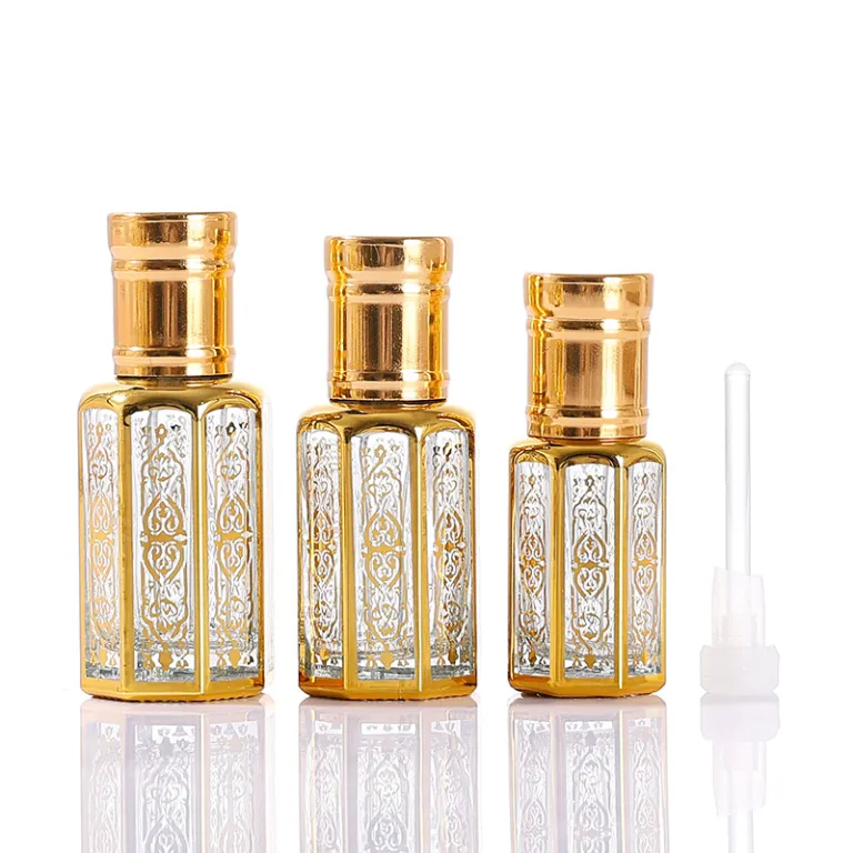 موجود در انبار، بطری رول‌آن روغن اسانس هشت‌ضلعی با مهر طلایی، بطری تقسیم عطر خاورمیانه‌ای، بطری شیشه‌ای نمونه کوچک، بطری رول‌آن ماساژ چشم