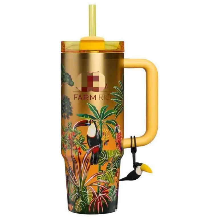 قمقمه جدید برون‌مرزی 40oz با ظرفیت بالا و طراحی شیک، هم‌مدل استنلی، طرح جنگل بارانی، سفارشی‌سازی