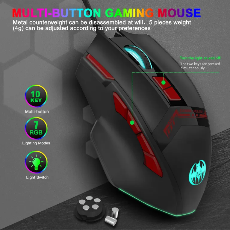 ماوس گیمینگ بی‌سیم بلوتوثی بی‌صدا با شارژ بی‌سیم 10 کلید و نور RGB 4800DPI