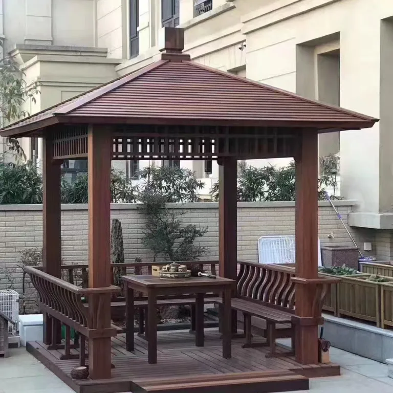 آلاچیق چوبی چهارگوش سنتی برای حیاط و باغ، آلاچیق تفریحی چوبی با چهار ستون