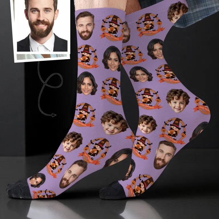 جوراب چاپی مخصوص تجارت برون‌مرزی DIY، طرح چهره دیجیتال، هدیه کریسمس، پلی‌استر 360، راحتی و مد روز، عمده