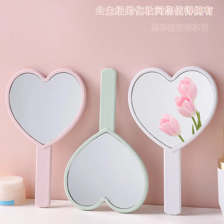 آینه دستی قلبی‌شکل با لوگو چاپ‌شده، آینه آرایشی وضوح بالا برای استفاده روزمره