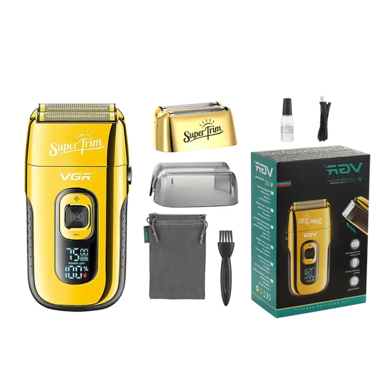 VGR332 ماشین اصلاح سر رفت و برگشتی با تیغه طلایی، ریش‌تراش با نمایشگر دیجیتال، ماشین اصلاح موی سر و ریش مردانه با قابلیت روغن‌زنی خودکار و سفیدکننده