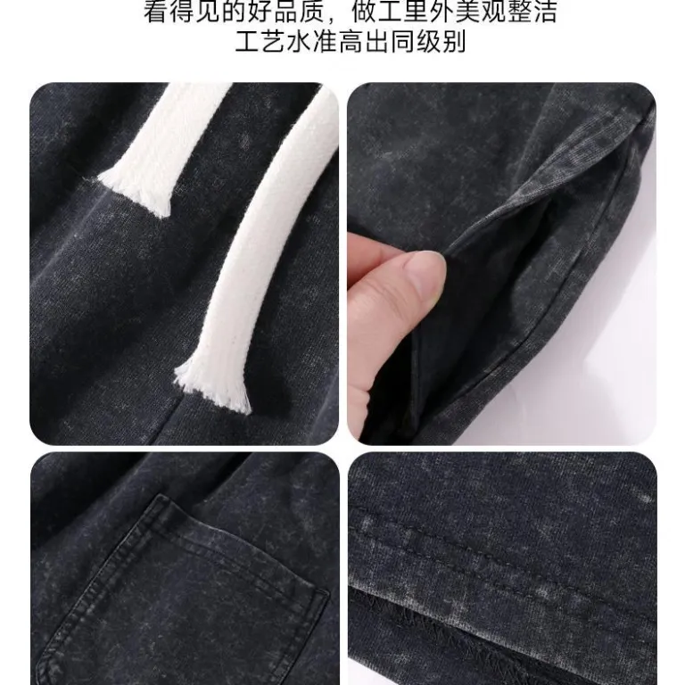 شلوارک جین کراس‌بوردر با شستشوی کهنه‌نما 290g برند خیابانی مردانه گشاد پنج‌جیب اسپرت و راحتی از پارچه سنگین