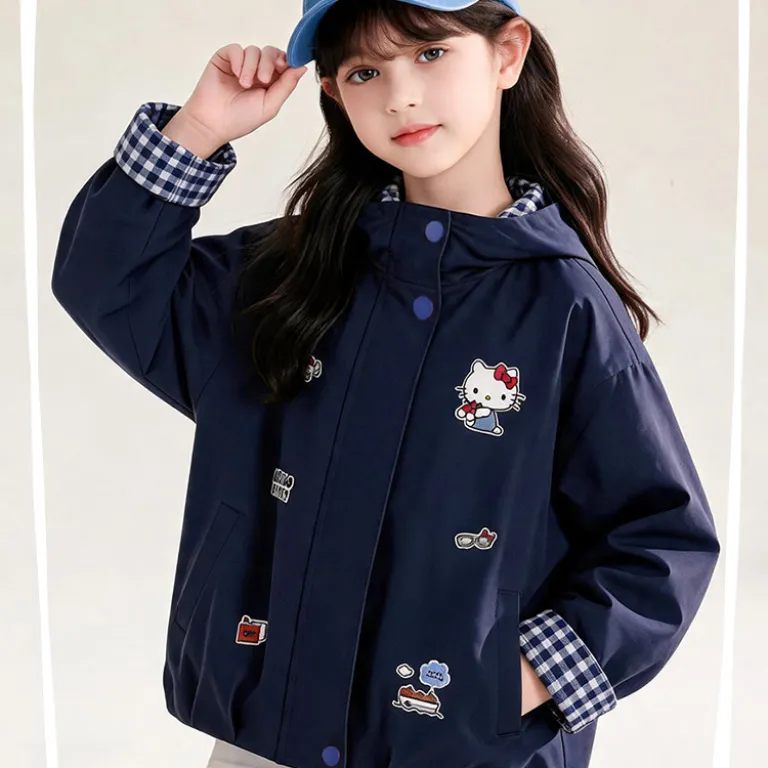 HELLO KITTY کاپشن کلاه‌دار پاییزه دختر بچه 2026 مدل جدید گشاد و پرانرژی با استایل شیرین مناسب بچه‌های سایز بزرگ