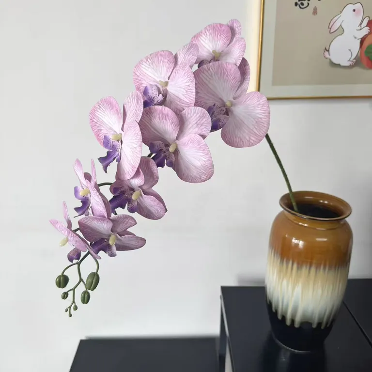 9 گل ارکیده پروانه‌ای مصنوعی با گلبرگ فیلمی 3D چاپی با حس لمس واقعی، گل ارکیده مصنوعی برای عروسی، گل‌آرایی و دکوراسیون منزل