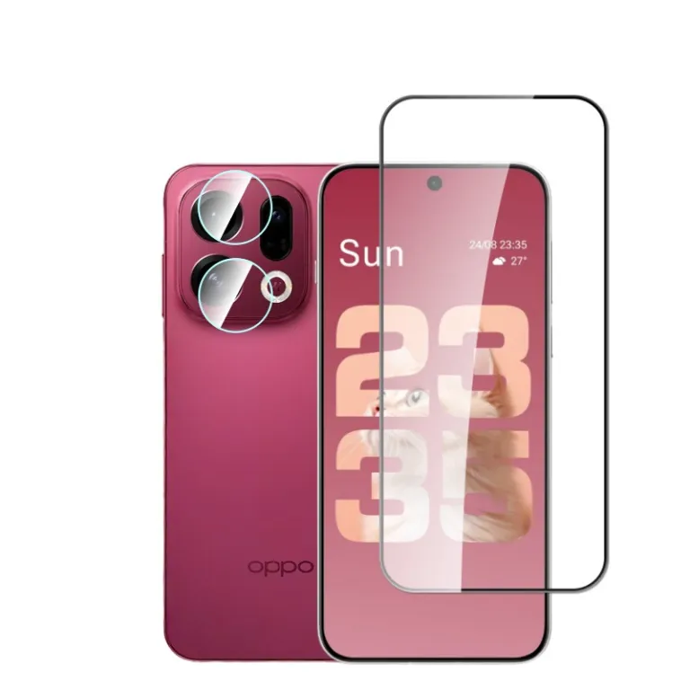 گلس محافظ صفحه نمایش شیشه‌ای ضد خش و ضد ضربه مناسب گوشی OPPO FindX9Pro با قابلیت ضد دید و محافظ لنز دوربین