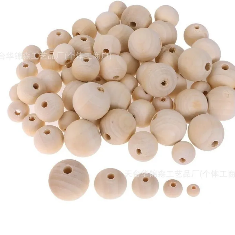 6-40mm مهره‌های چوبی گرد رنگ چوب طبیعی از چوب هِم‌لاک، مهره‌های فله DIY عمده برای زیورآلات و اسباب‌بازی، سوراخ بزرگ، تولید کارخانه