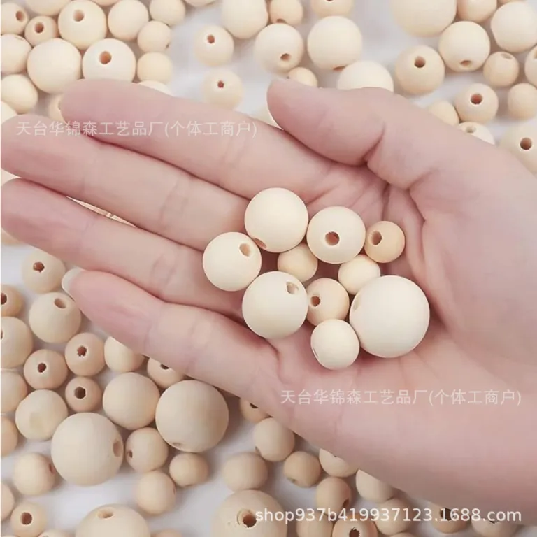 6-40mm مهره‌های چوبی گرد رنگ چوب طبیعی از چوب هِم‌لاک، مهره‌های فله DIY عمده برای زیورآلات و اسباب‌بازی، سوراخ بزرگ، تولید کارخانه