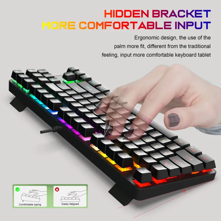 کیبورد مکانیکی فلزی K87 با 87 کلید، نور RGB، سوییچ آبی، مناسب بازی و اداری