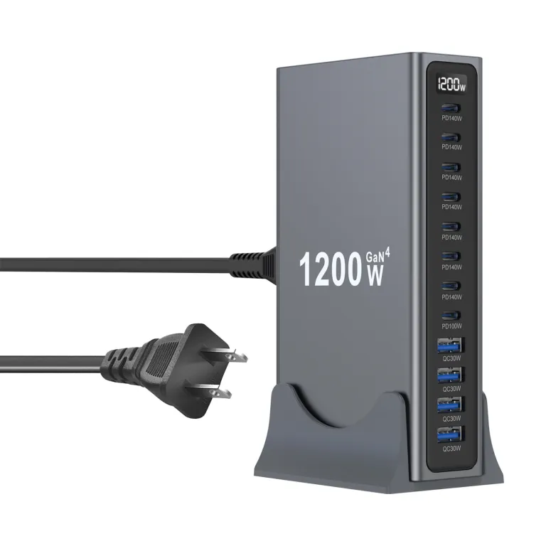 شارژر رومیزی 1200W مدل جدید بین‌المللی 1300W شارژر PD نیترید گالیوم 12 پورت رومیزی