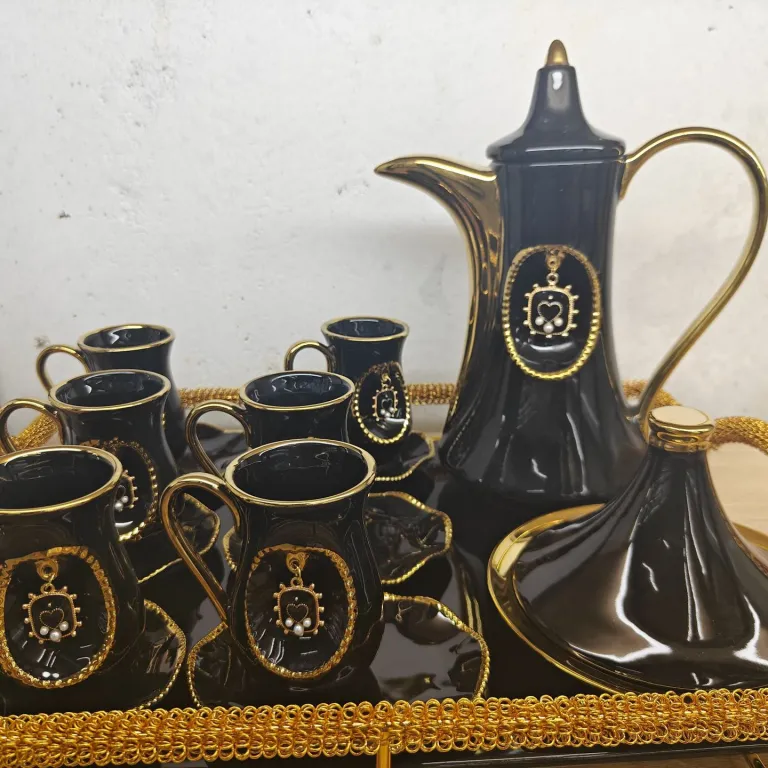 ست چای‌خوری عربی دبی خاورمیانه، آویز، فنجان و نعلبکی طلایی، کتری کاخ، ست عصرانه صادراتی