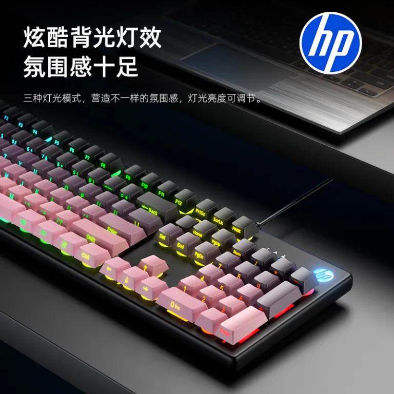 کیبورد سیمی HP K500 با نورپردازی کناری، مخصوص کامپیوتر رومیزی و لپ‌تاپ، مناسب بازی و اداری، عمده
