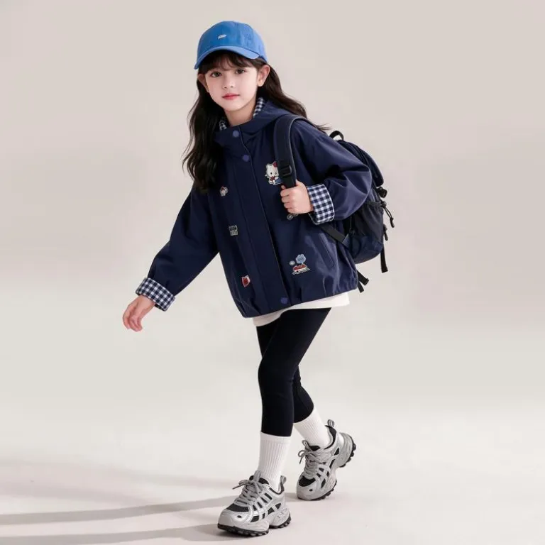 HELLO KITTY کاپشن کلاه‌دار پاییزه دختر بچه 2026 مدل جدید گشاد و پرانرژی با استایل شیرین مناسب بچه‌های سایز بزرگ