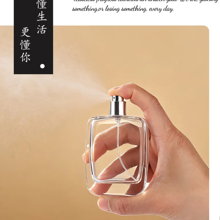 بطری خالی عطر مربعی ضخیم شیشه‌ای شفاف برای پر کردن مجدد، بطری اسپری فشاری لوازم آرایشی