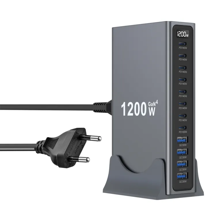 شارژر رومیزی 1200W مدل جدید بین‌المللی 1300W شارژر PD نیترید گالیوم 12 پورت رومیزی