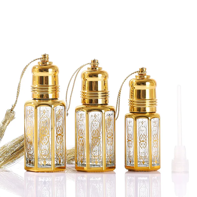 موجود در انبار، بطری رول‌آن روغن اسانس هشت‌ضلعی با مهر طلایی، بطری تقسیم عطر خاورمیانه‌ای، بطری شیشه‌ای نمونه کوچک، بطری رول‌آن ماساژ چشم