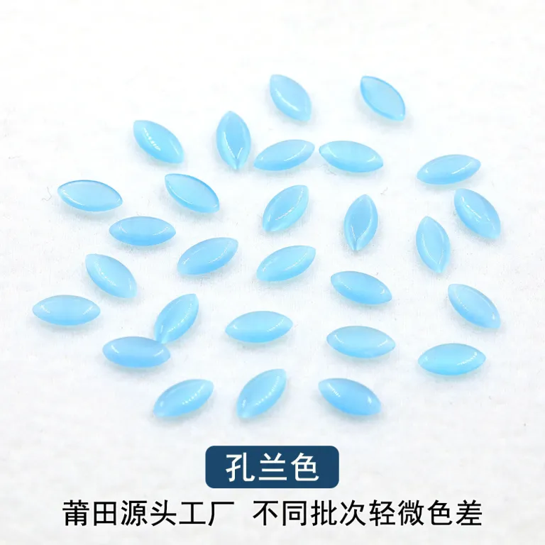 نگین چشم‌گربه‌ای مصنوعی بادامی 4*8mm با کف تخت، فروش مستقیم کارخانه، مناسب گردنبند، سگک کفش و لوازم چسبی