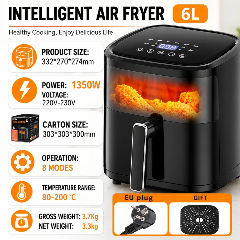 2026 سرخ‌کن بدون روغن مدل جدید خانگی، دستگاه چندکاره سرخ‌کن و فر airfryer سفارشی 6 لیتر