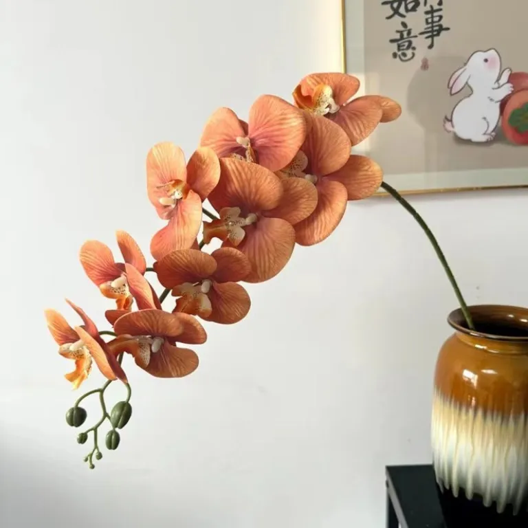 9 گل ارکیده پروانه‌ای مصنوعی با گلبرگ فیلمی 3D چاپی با حس لمس واقعی، گل ارکیده مصنوعی برای عروسی، گل‌آرایی و دکوراسیون منزل